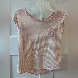 Old Navy Pink and White Striped Short Sleeve Tee with Floral Trim, 5T